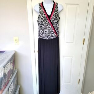 Hatley Layered Sleeveless Maxi Dress Black White Pink Summer Size M